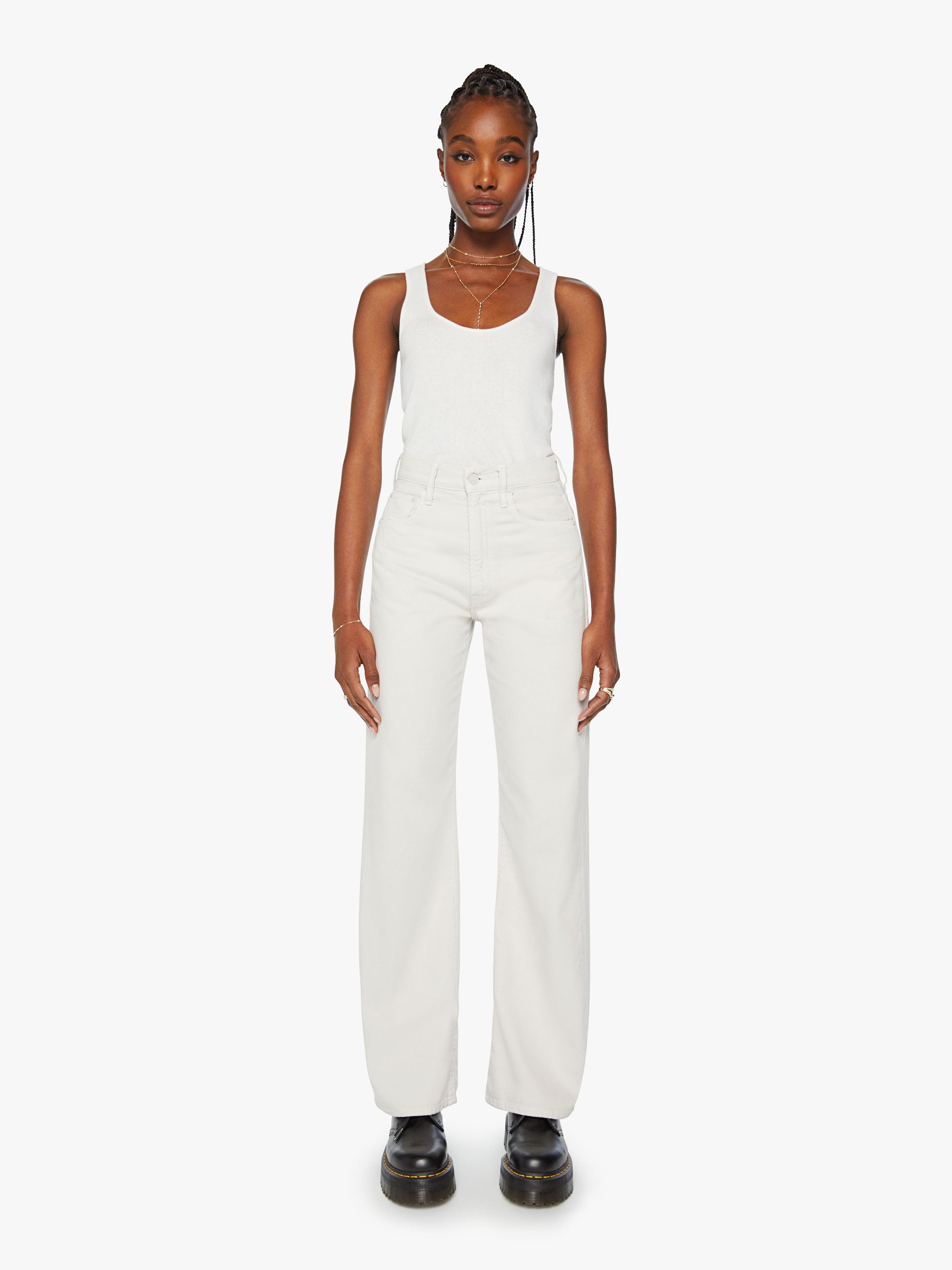 Shop Mother The Lasso Heel Chalk Pants In White