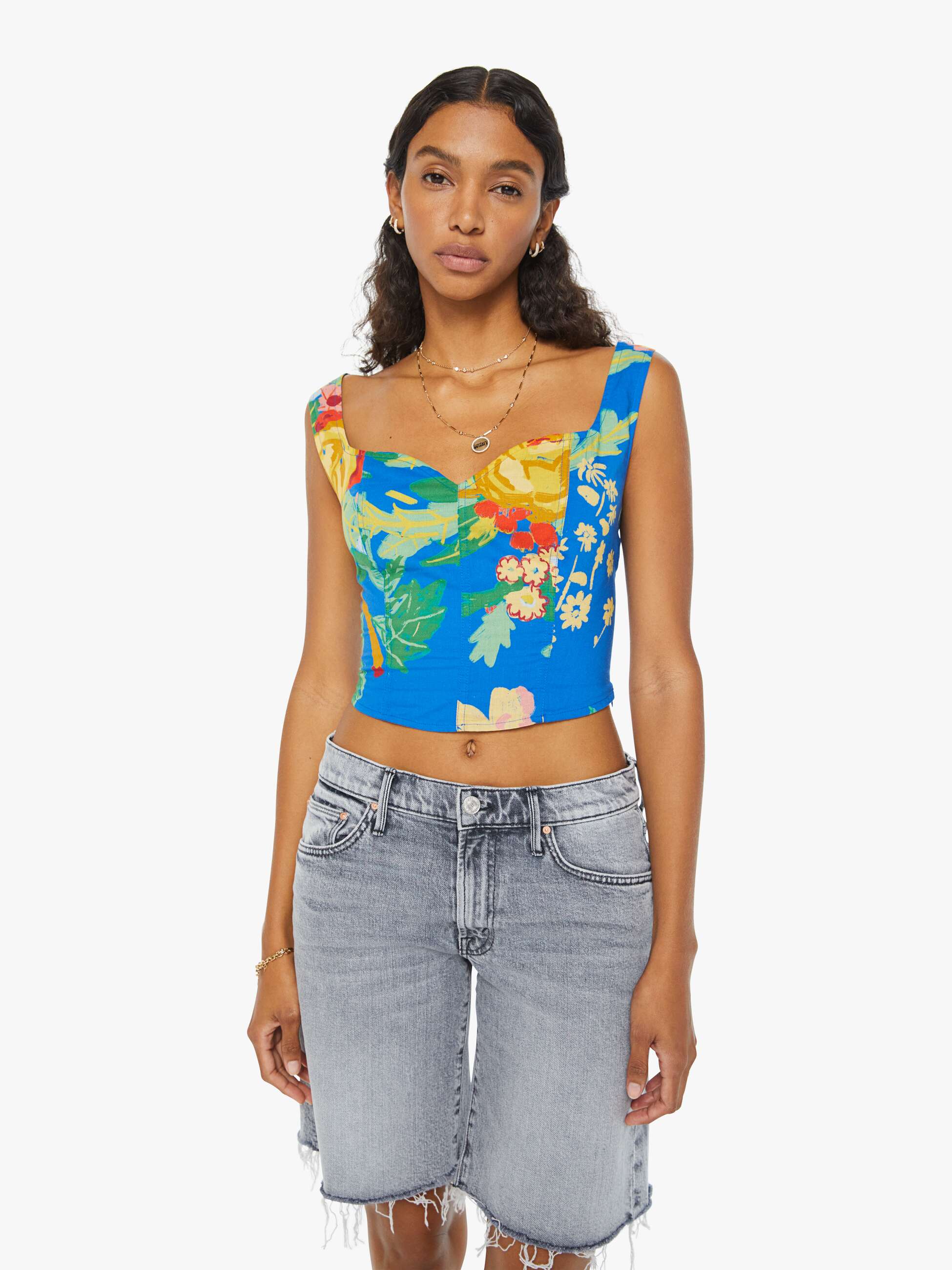 Shop Mother The Juggler Corset Late Bloomer Shirt In Blue