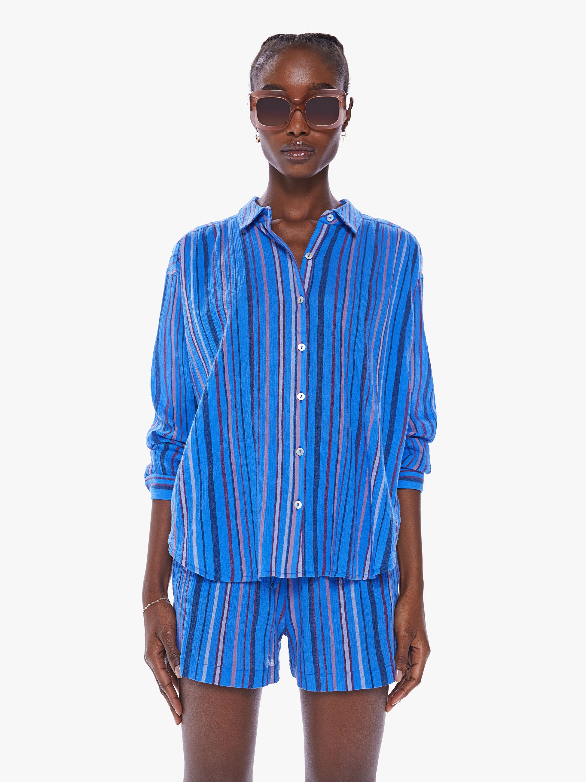 Shop Mother The Get Down Button Down Catch My Drift Shirt In Blue, Size Large