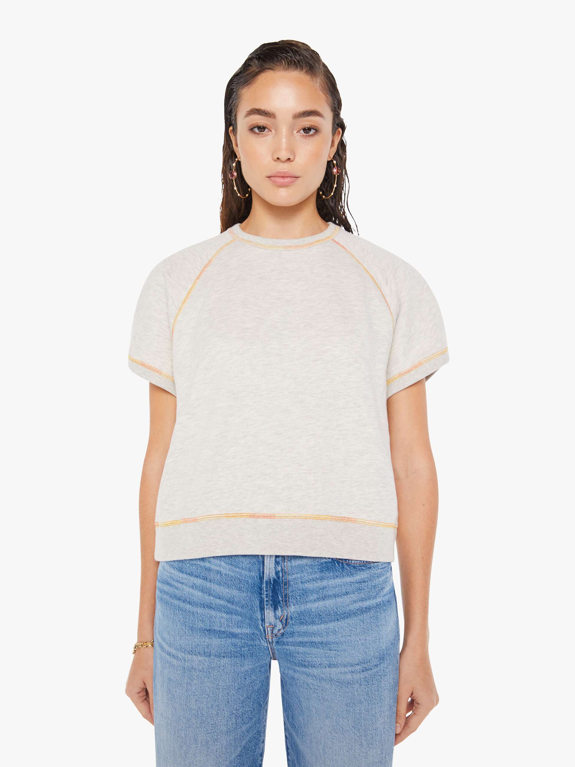 Shop Mother The Short Sleeve Concert Tuck Heather Oatmeal Shirt In Beige - Size X-large