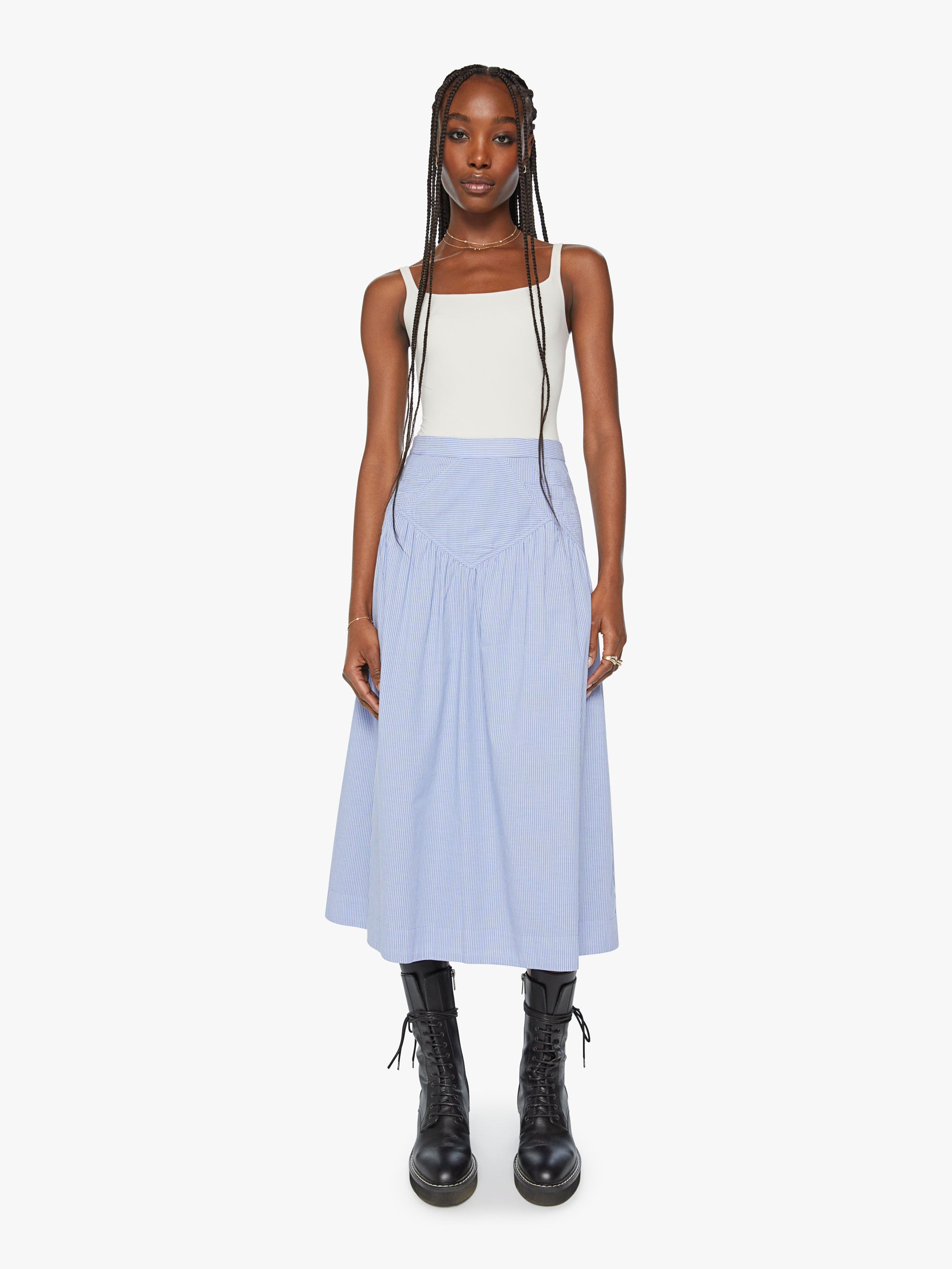 Shop Mother The Sunday Stroll Skirt Chalet Stripe In Blue