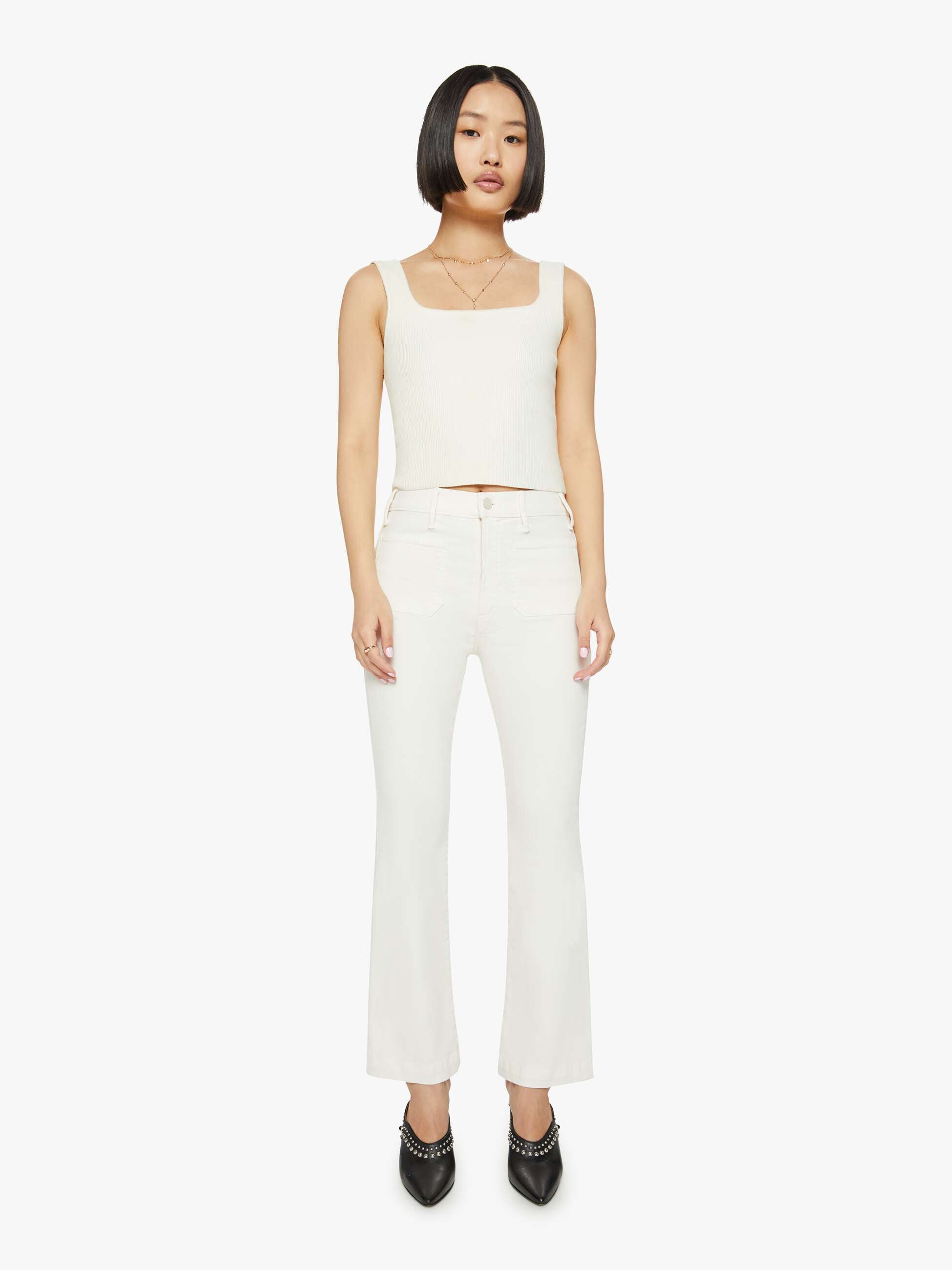 Shop Mother Petites The Lil' Hustler Patch Pocket Flood Cream Puffs Jeans In White - Size 34