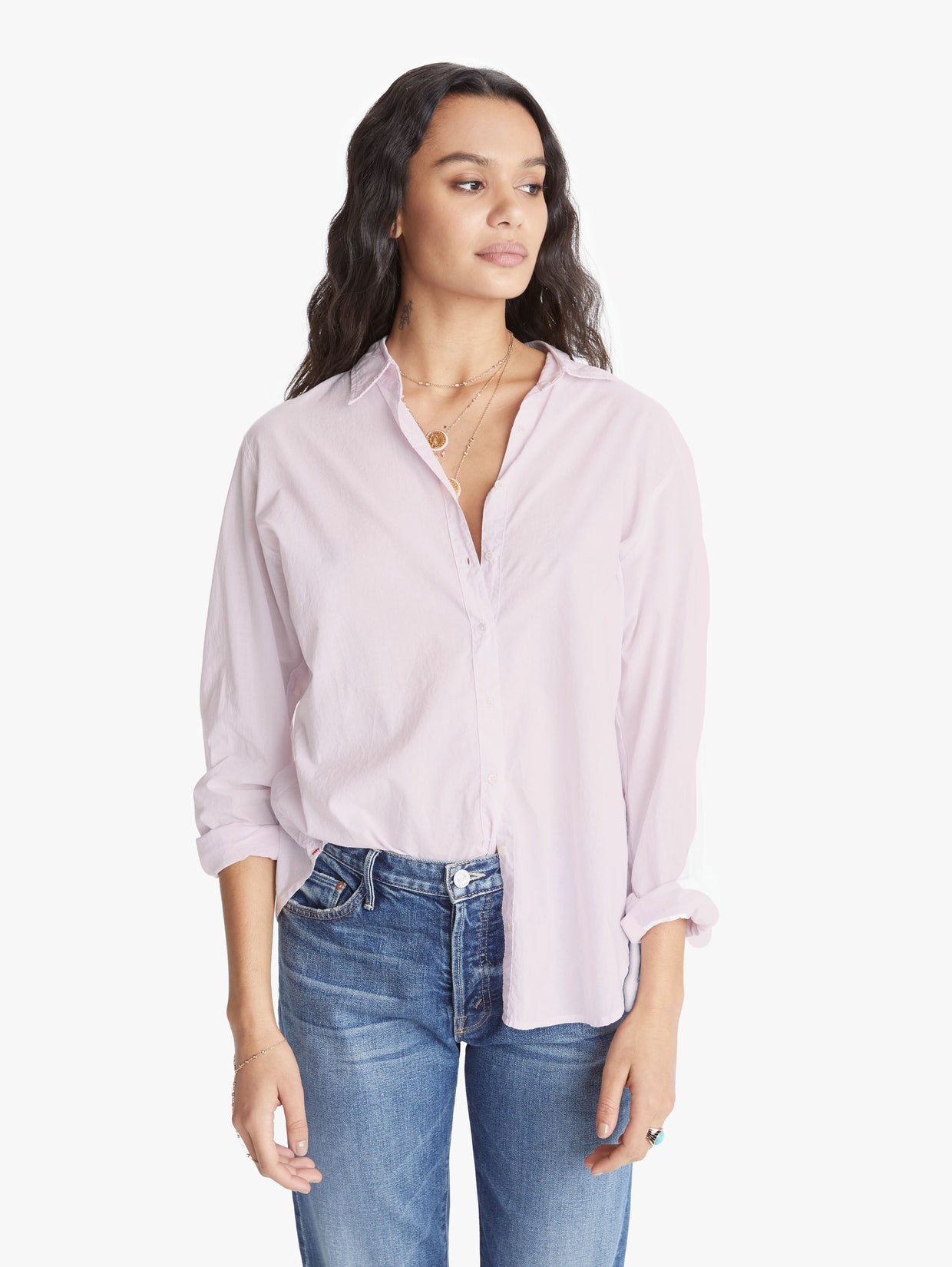 Women's XiRENA Beau Cotton Poplin Button Up Shirt Pink | MOTHER Denim