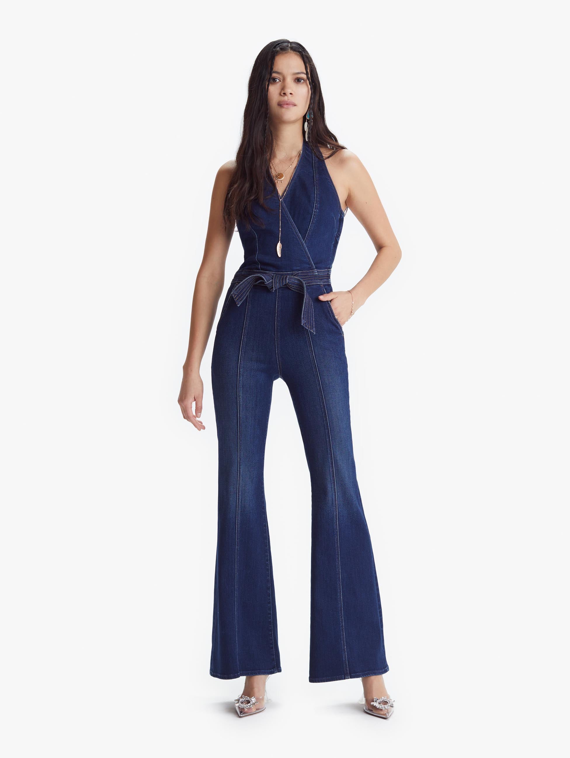 halter jean jumpsuit