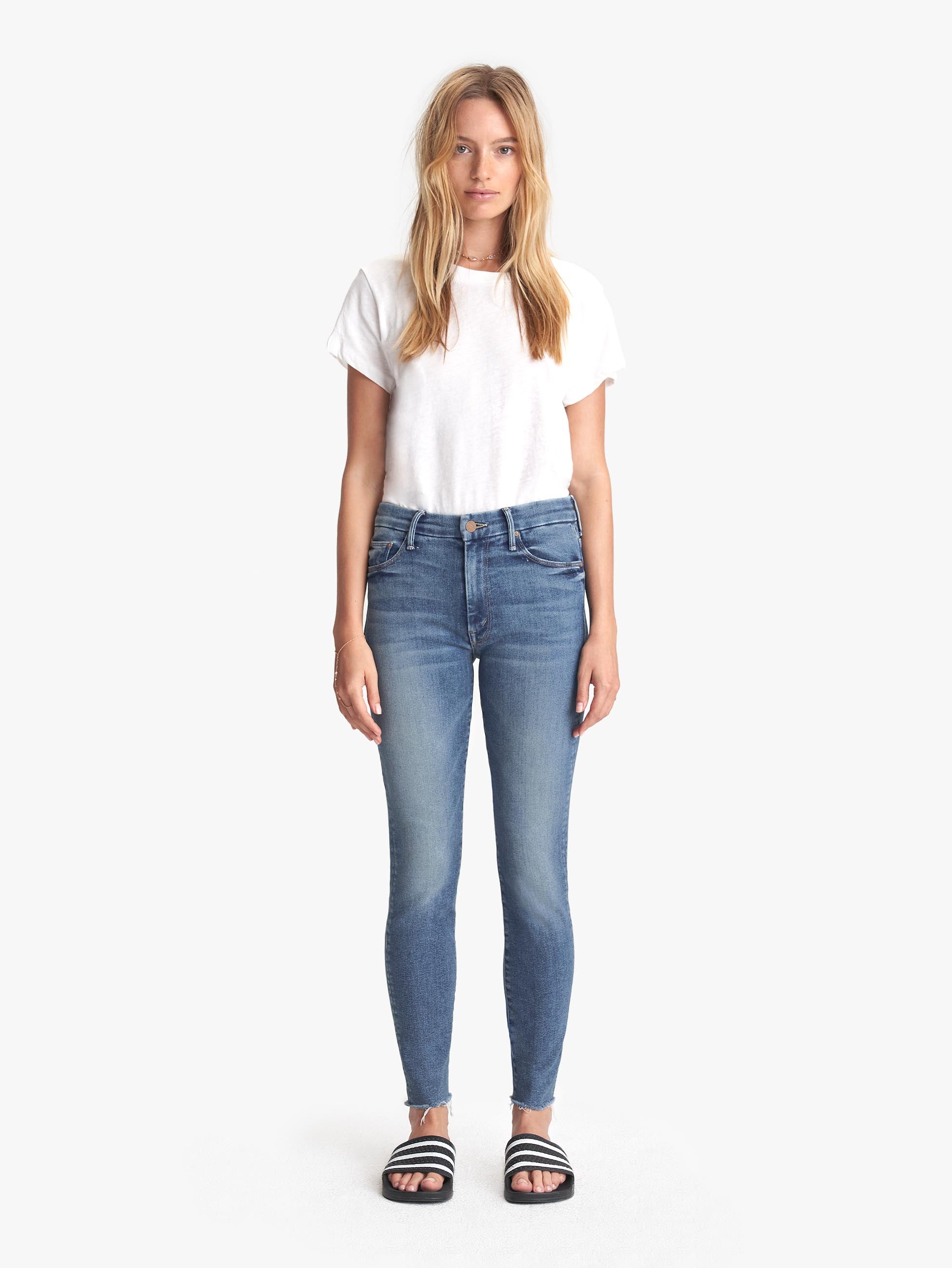 mother denim high waisted looker ankle fray