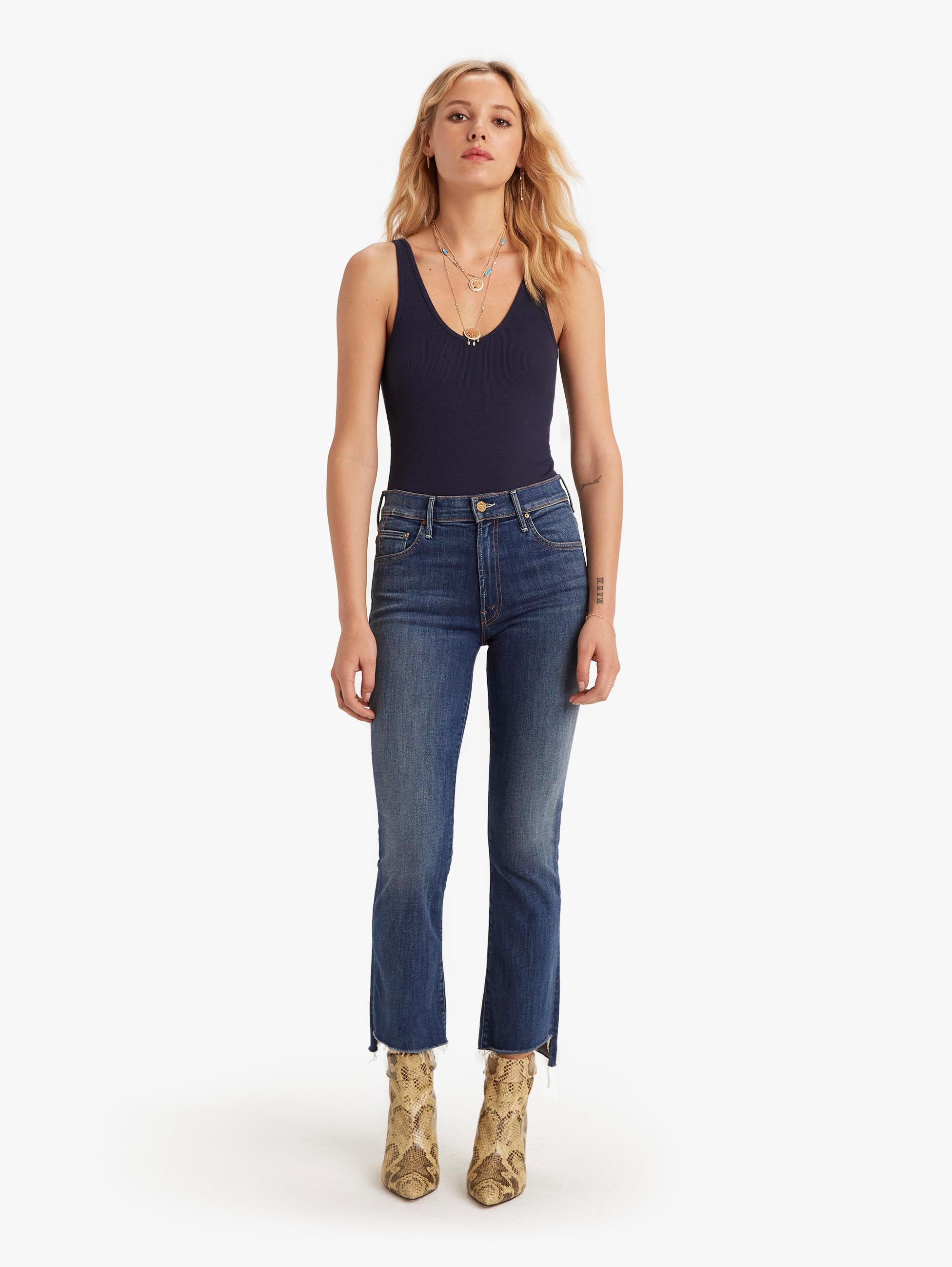 mother denim crop step fray