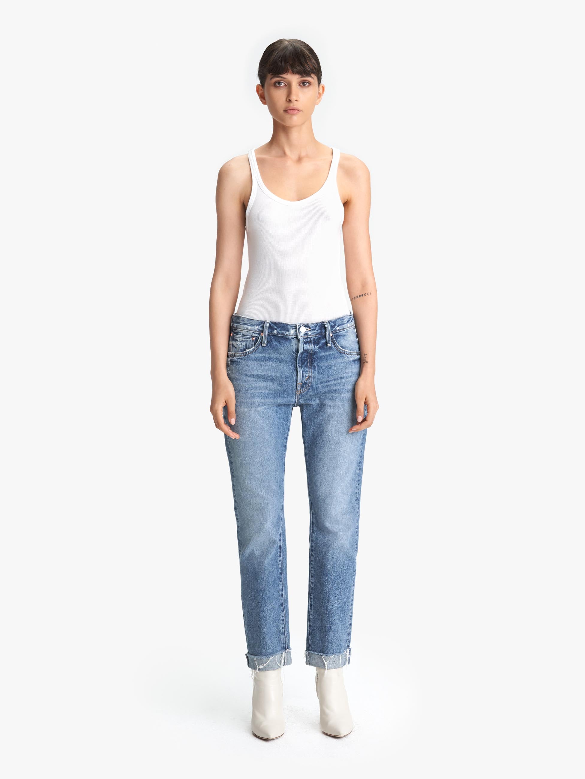 mother jeans ankle fray