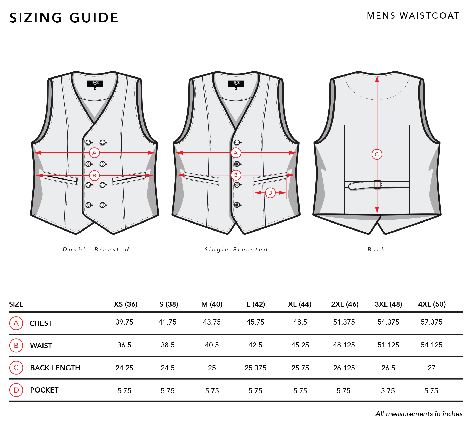 Mens Waistcoat Size Guide