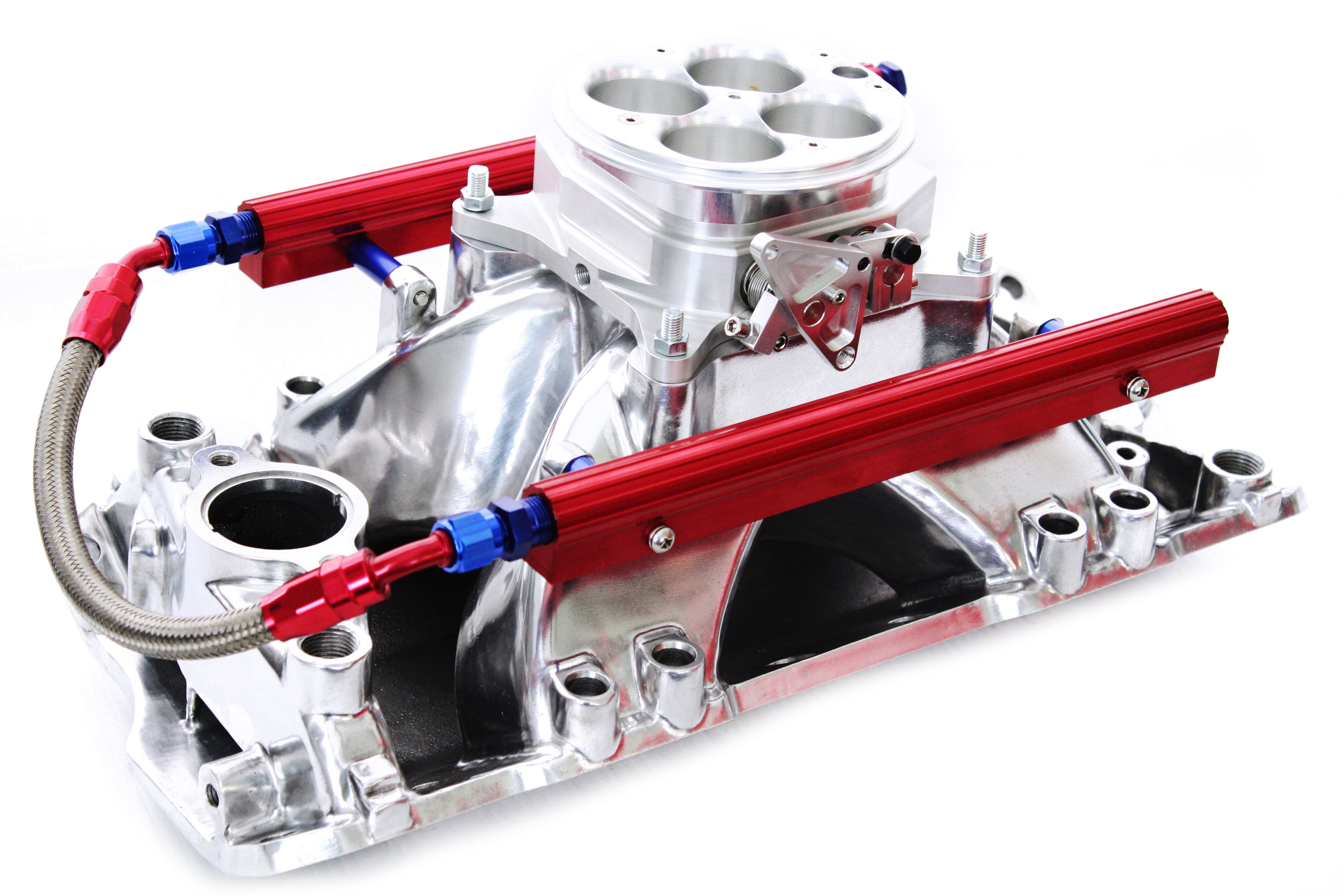 SBC Polished Aluminum EFI Fuel Injection Intake Throttle Body & Fuel Ra...