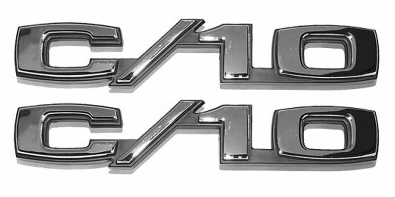 67-72 Chevy/GMC C10 Truck LH & RH C/10 Fender Emblems Pair w/Fasteners.