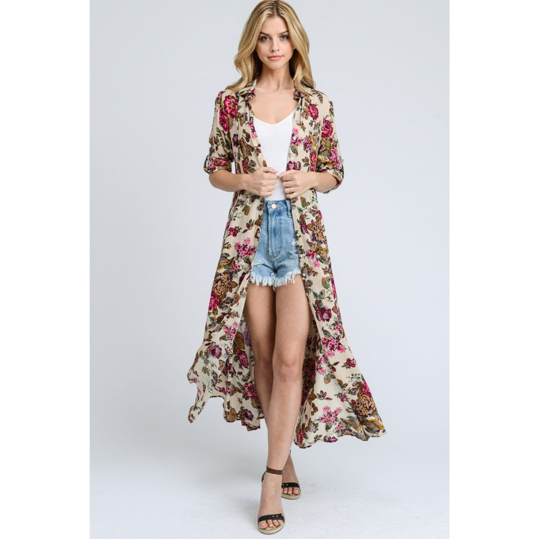 long floral cardigan