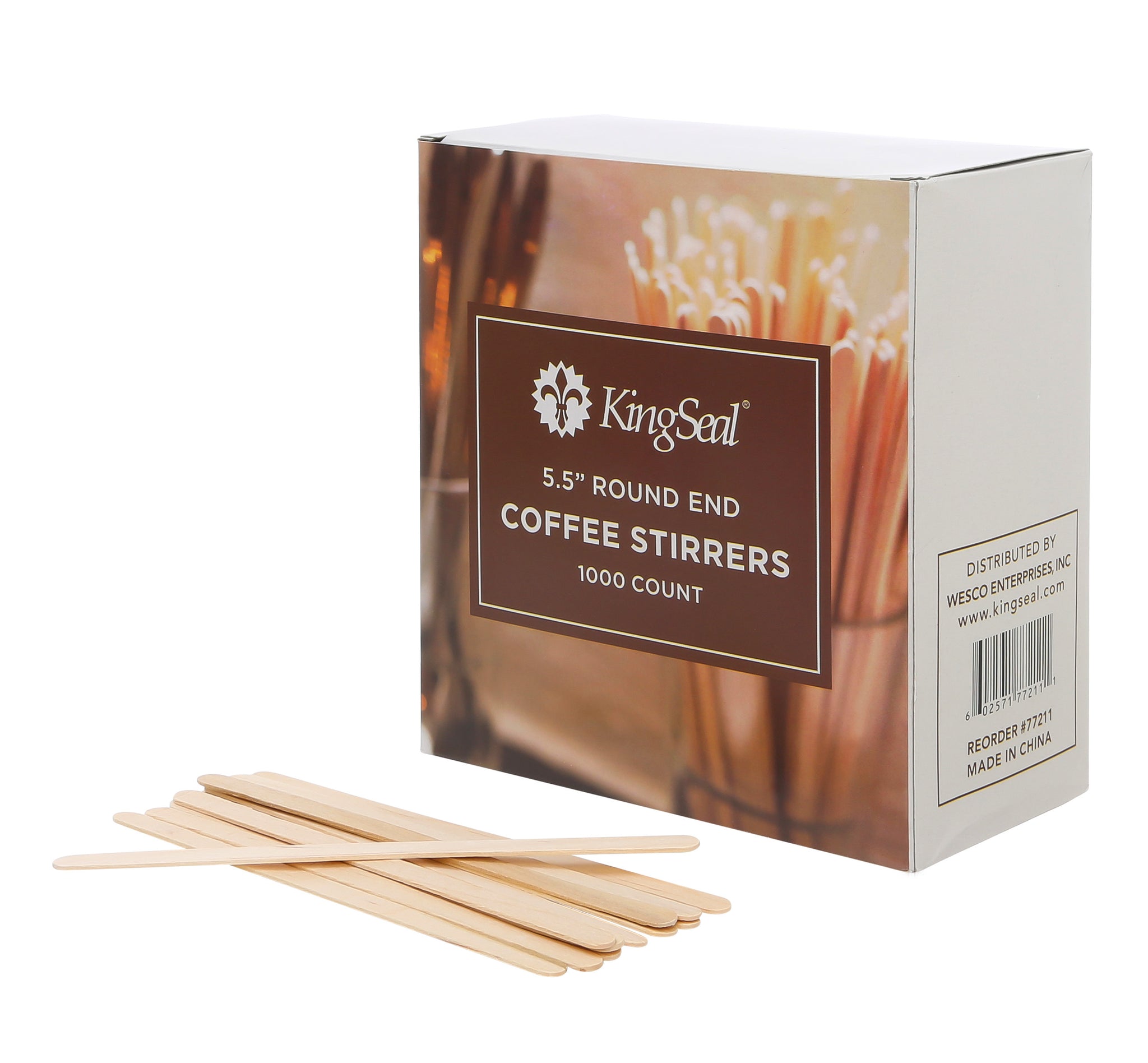 KingSeal FSC® C041262 Certified Birch Wood Coffee Stirrers, Stir Sticks,  Round End - 7.5 Inch