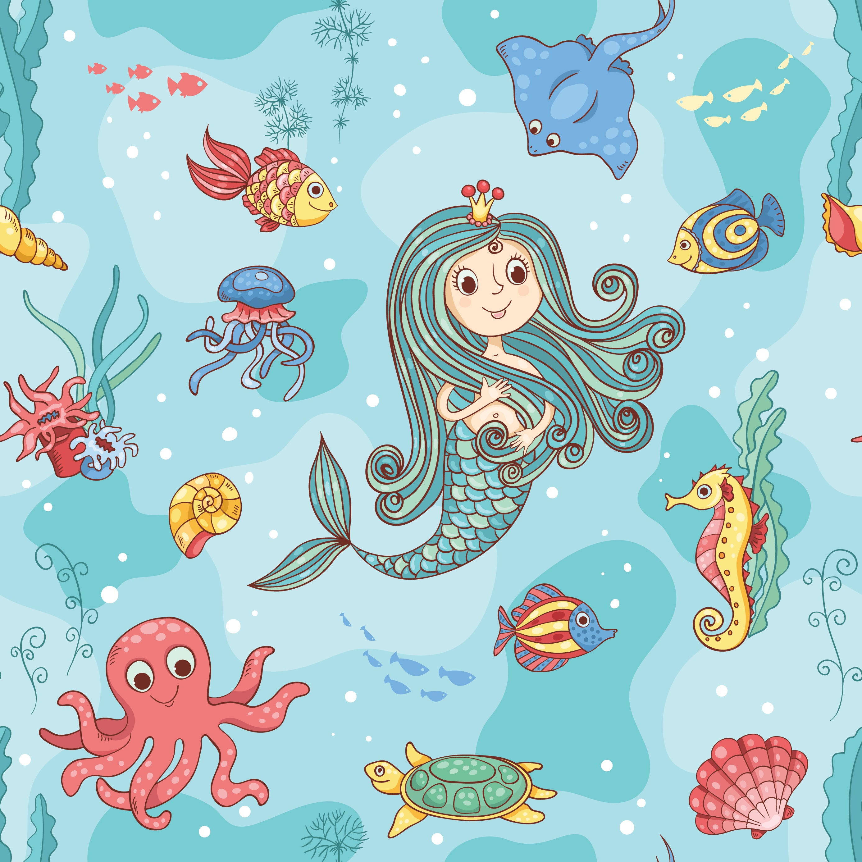 Children's Fabric, Mermaid Fabric, cotton or Fleece 668 - Beautiful Quilt