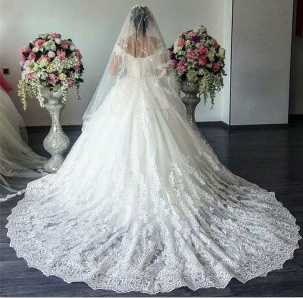 Off the Shoulder Ball Gown Wedding  Dress  With Applique 