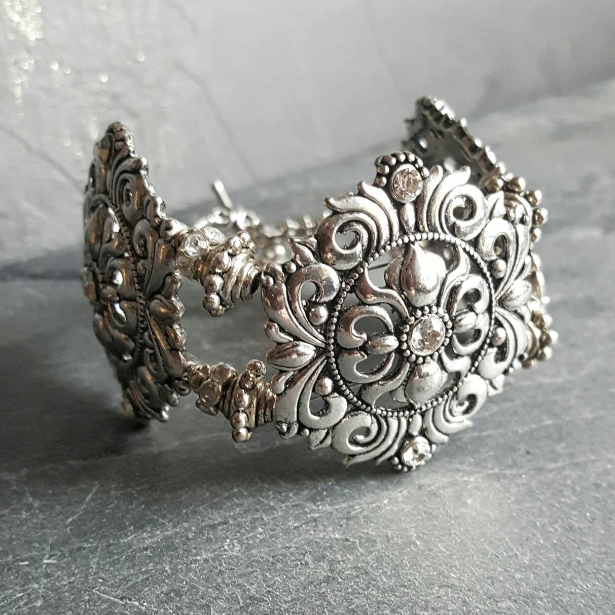 Chunky Tudor Rhinestone Bracelet Renaissance Bridal Jewelry – DRAVYNMOOR