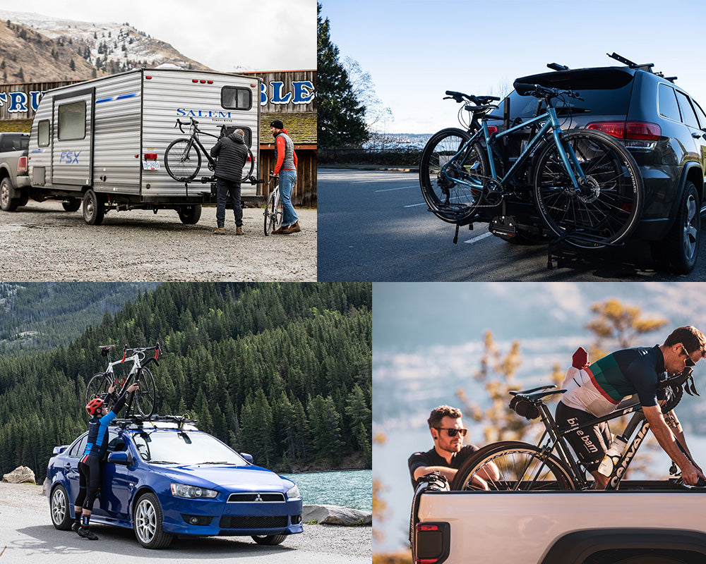 Image of a Hitch Mount Bike Rack, Roof Mount Bike Rack, Pickup Truck Bike Rack, and RV approved Bike Rack