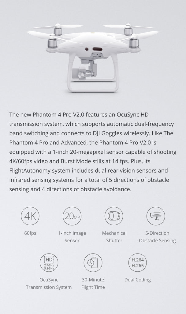 DJI Phantom 4 Pro V2.0 Drone with 1-inch 20MP Sensor and F2.8 Lens