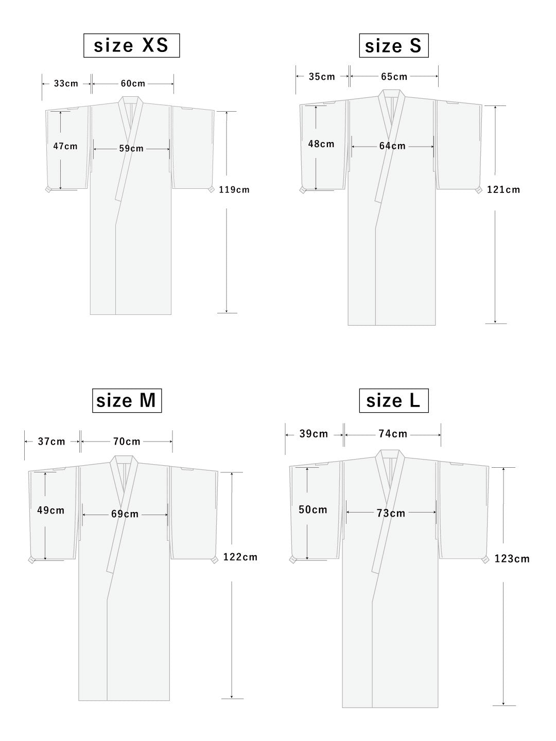 Kimono Gown Size chart – KUDEN by TAKAHIRO SATO