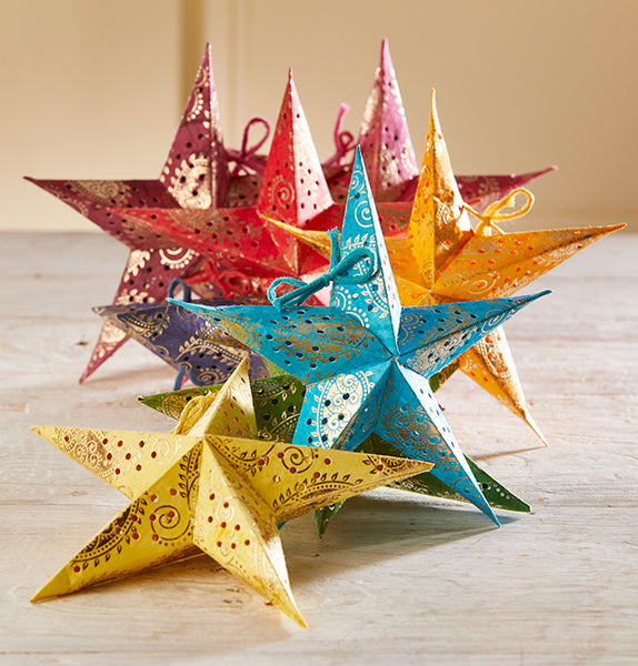Handmade Paper Stars - Gold Paisley Batik (Pk of 8) 0
