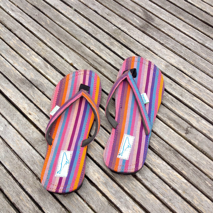 multi coloured flip flops