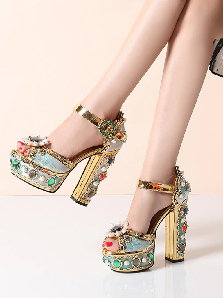 PALAIS Rhinestone-Embellished Block-Heels – ZCRAVE