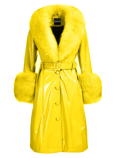 Faux Fur Genuine Patent Leather Coat in Yellow – ZCRAVE