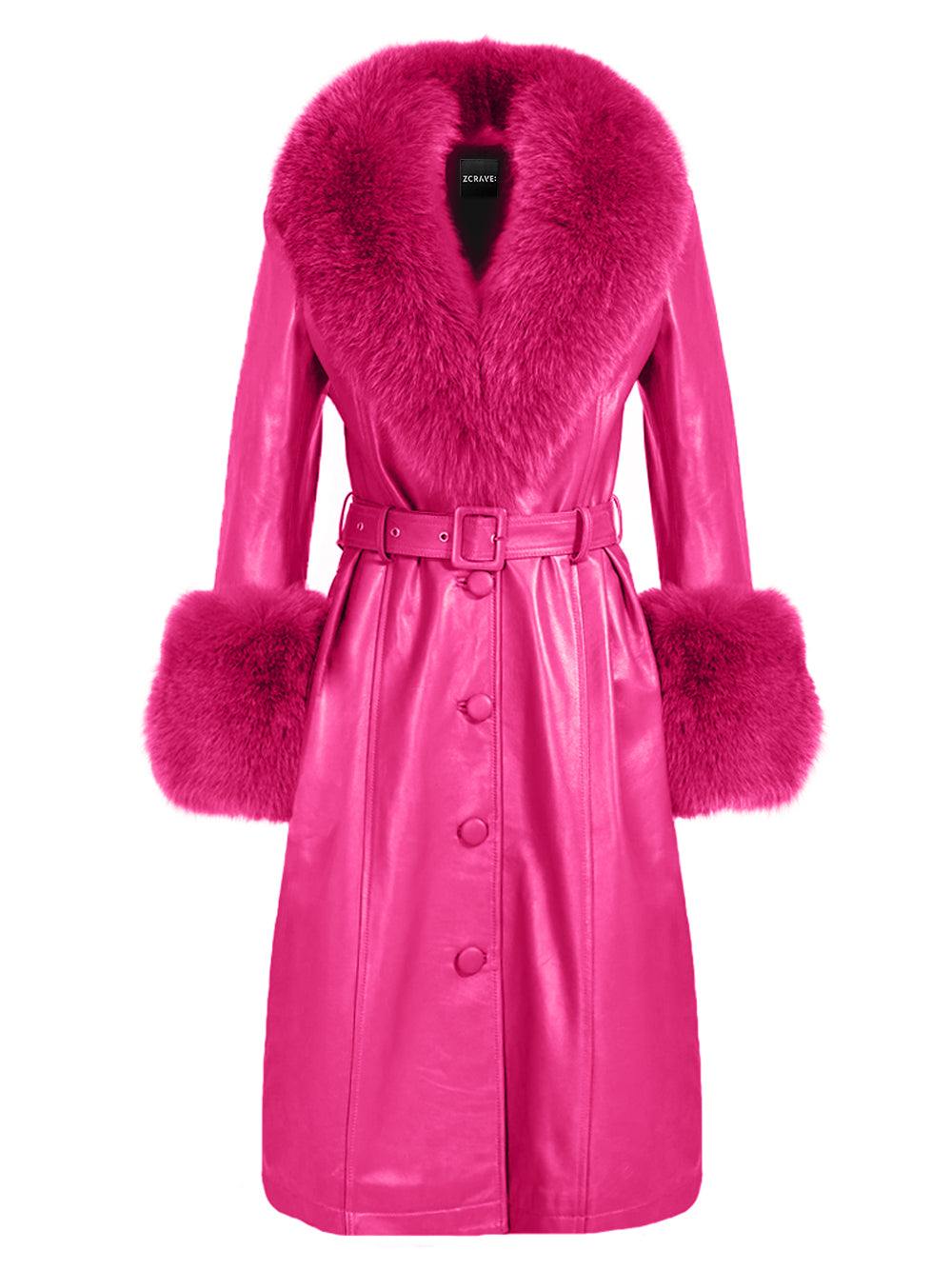 Faux Fur Genuine Leather Coat in Pink  