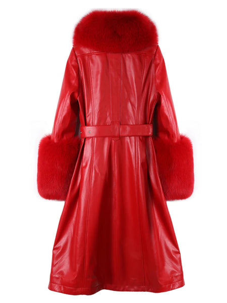Faux Fur Genuine Leather Coat in Red – ZCRAVE