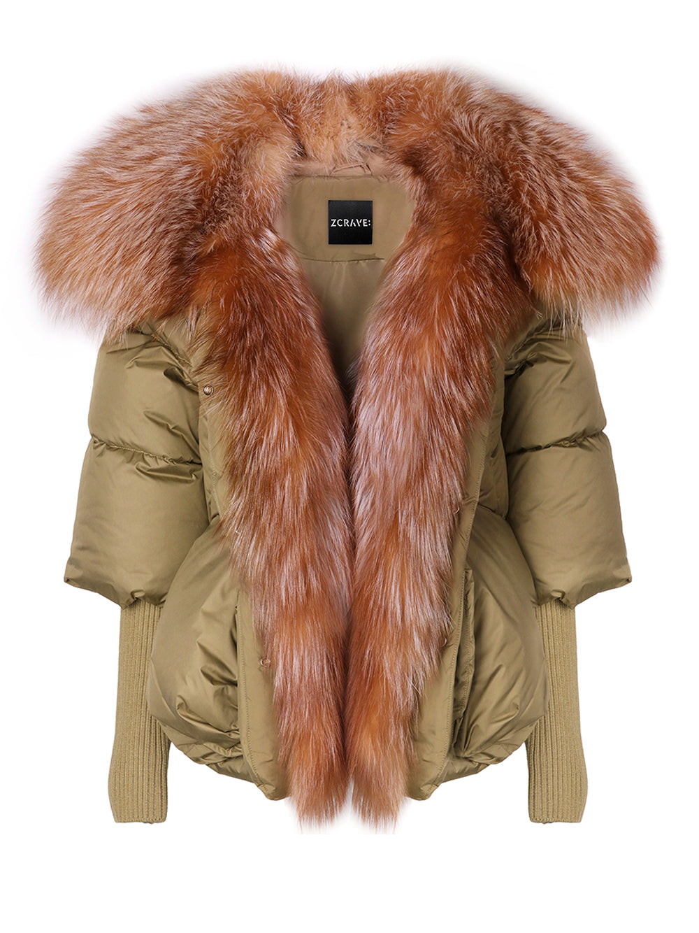 Fur Trim Puffer Jacket in Khaki & Brown PG 