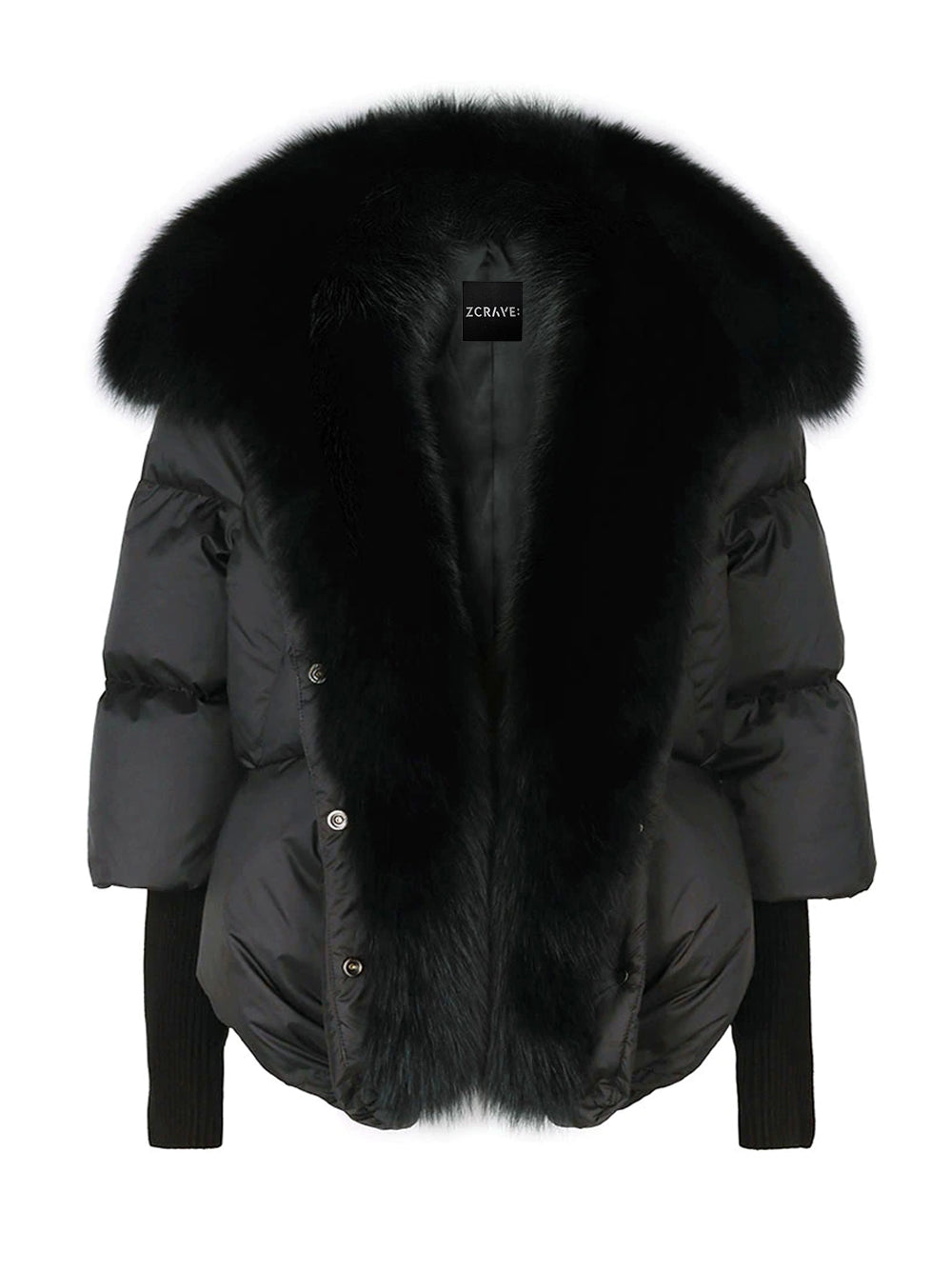 Fur Trim Puffer Jacket in Black PTG 