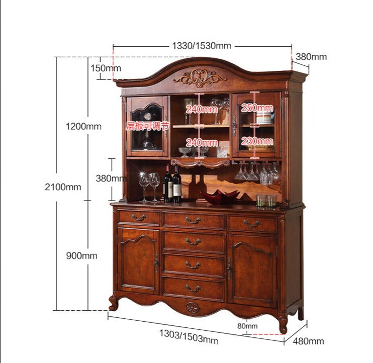 SOPHIE BOSTON Glass Display Buffet Hutch American Classic Solid Wood Wine Cabinet ( 10 Size and Design )