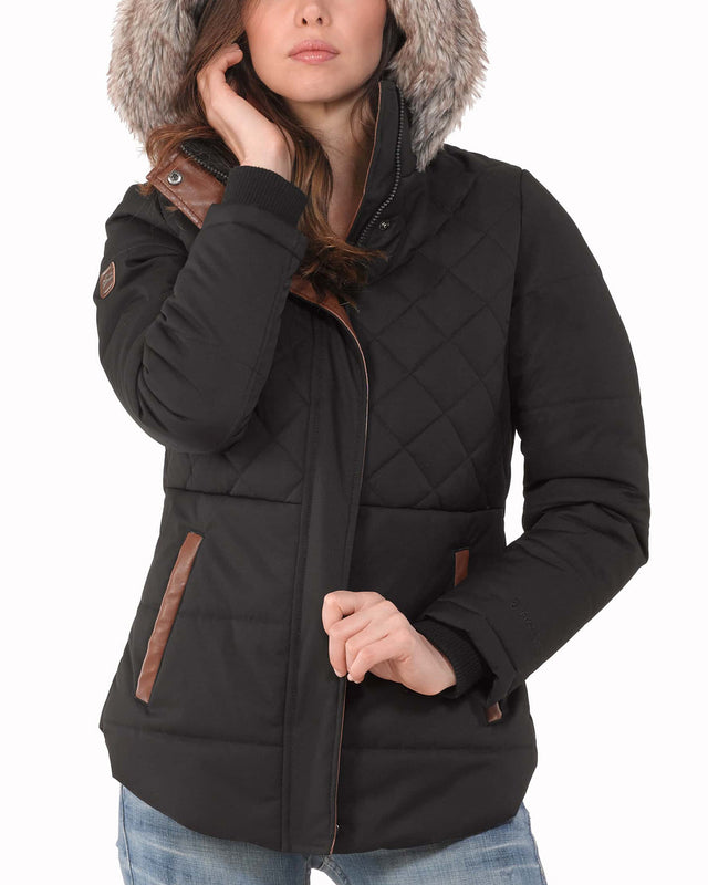 womens long padded jacket with fur hood