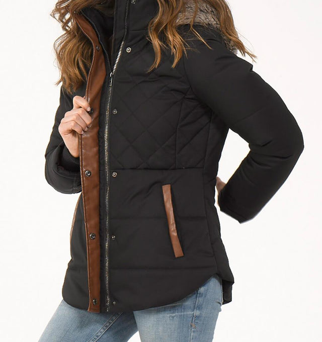 black quilted coat with hood