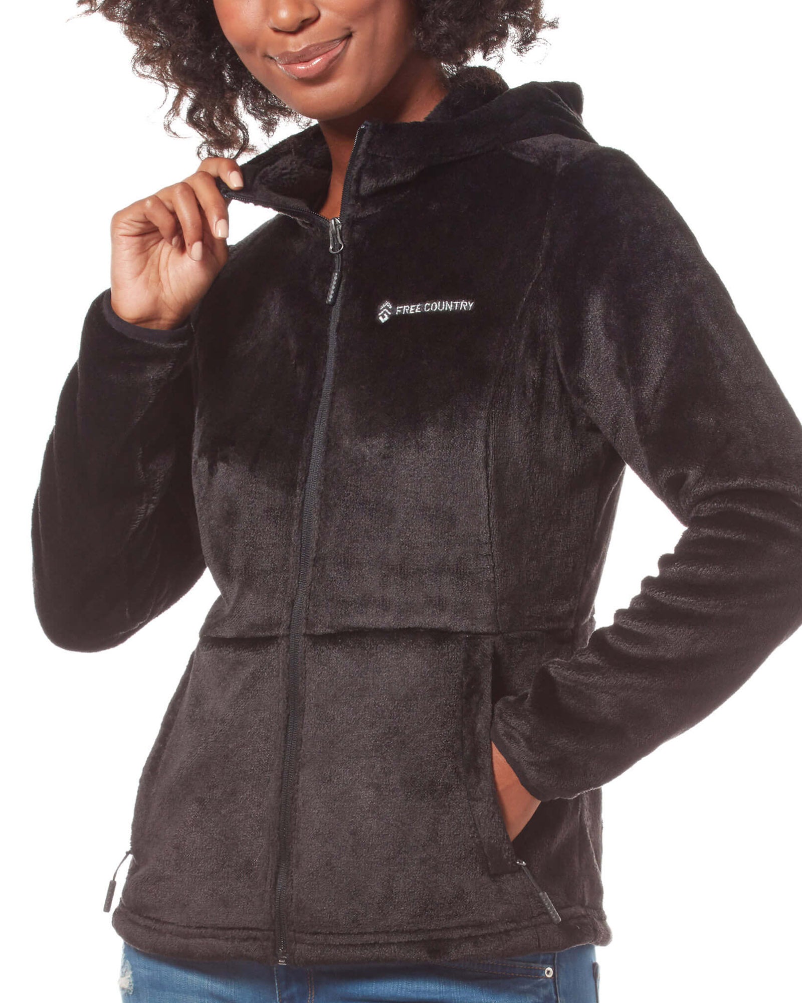 black fleece zip up jacket women's