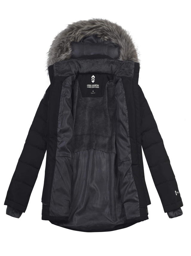 womens black down jacket with hood