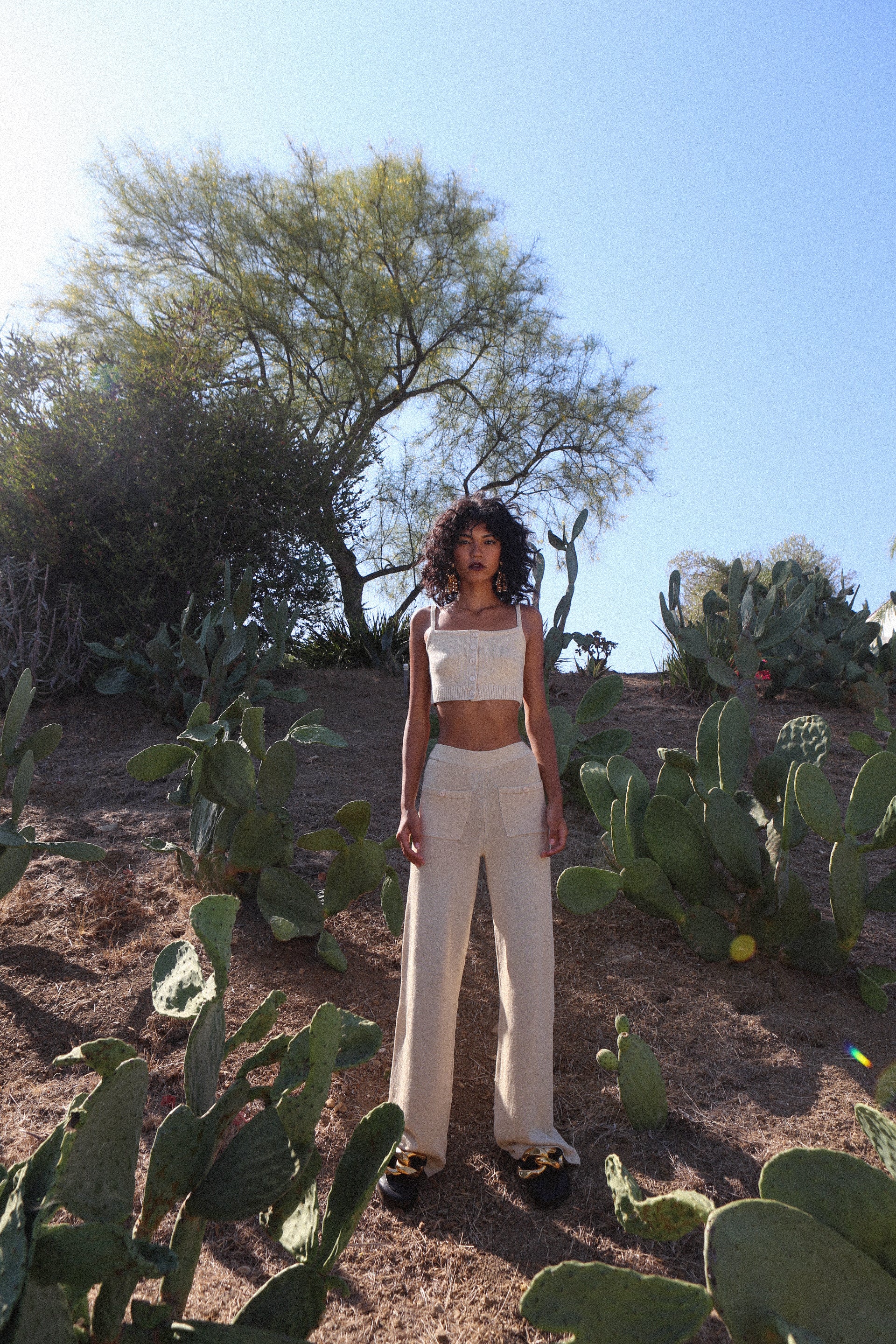 JoosTricot Linen Pants and Button Cami Sandstone