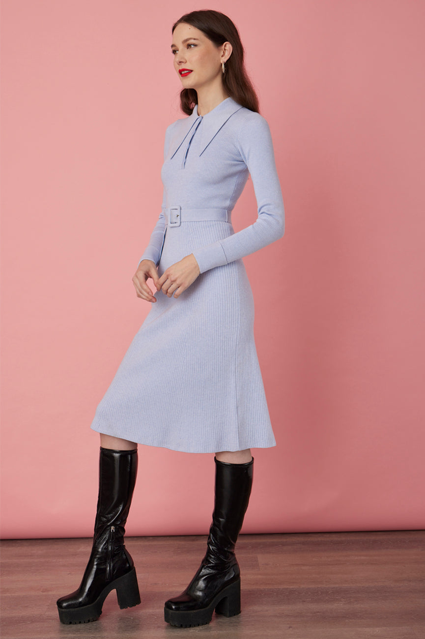 JoosTricot Honeydew Lurex Long Sleeve Mini Flared Polo Dress
