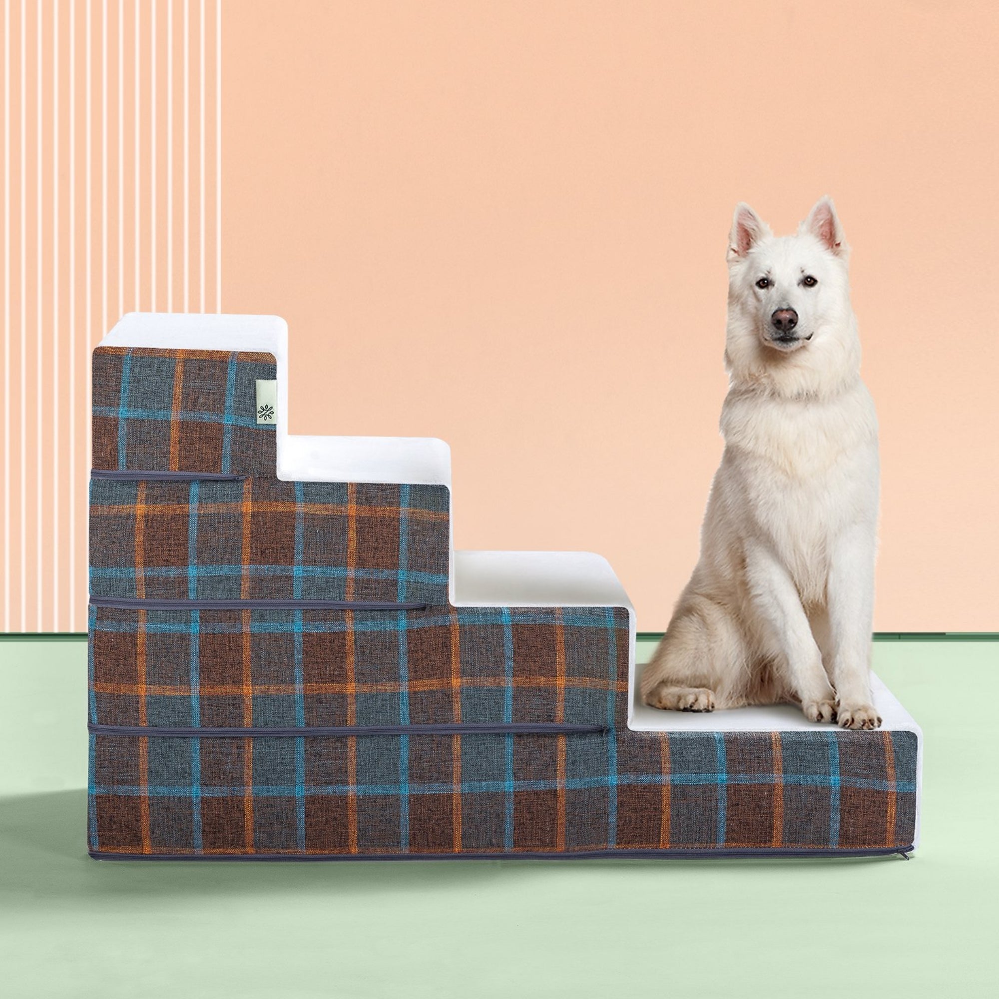 Foam 10”-24” Cozy Pet Stairs, Blue Plaid 22