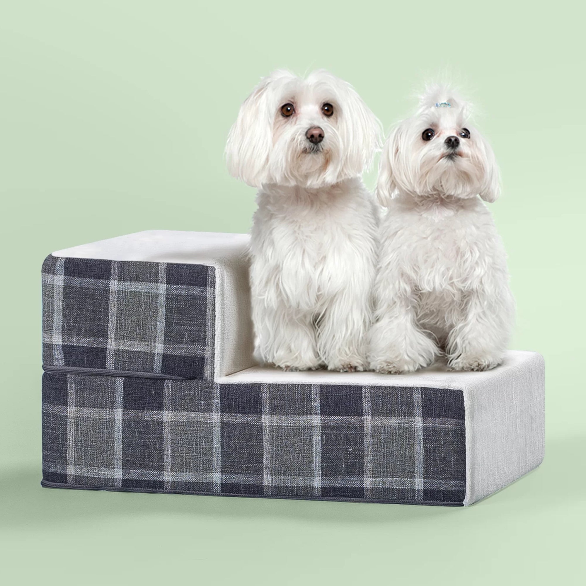 Foam 10”-24” Cozy Pet Stairs, Grey Plaid 10