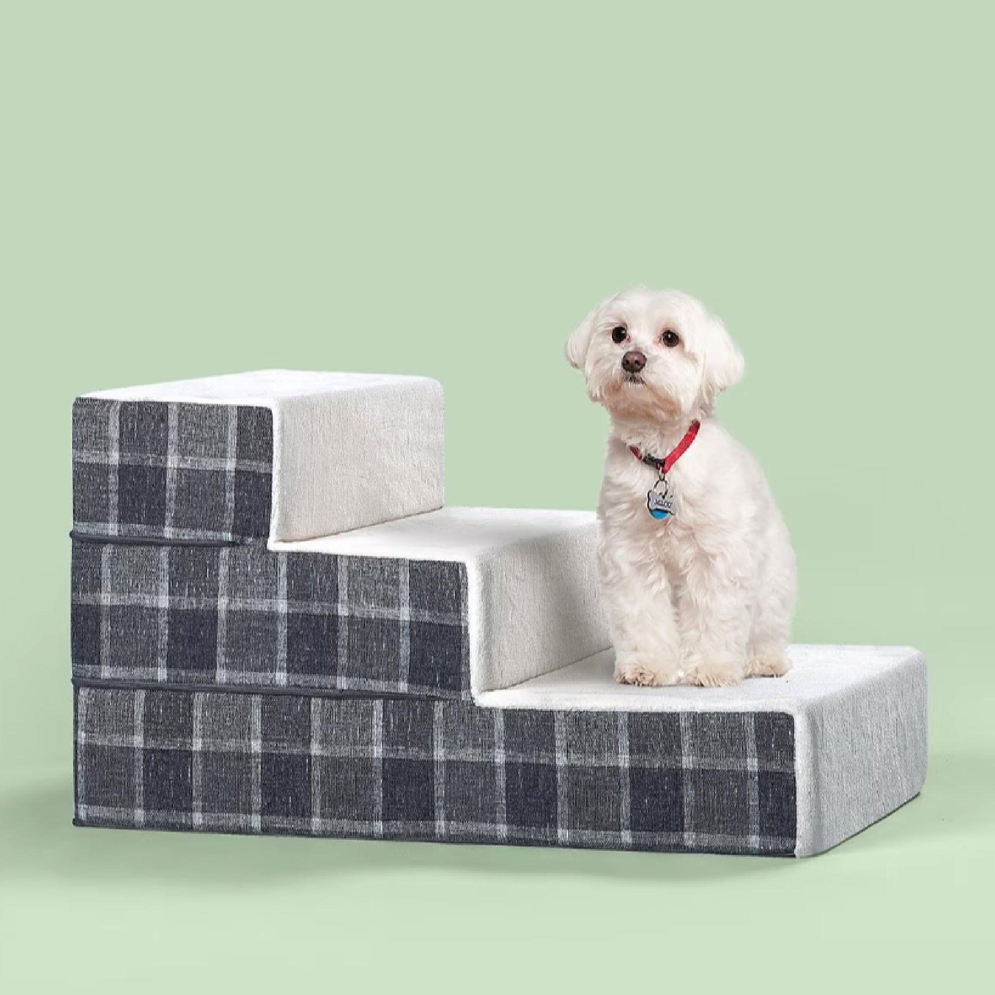 Foam 10”-24” Cozy Pet Stairs, Grey Plaid 15