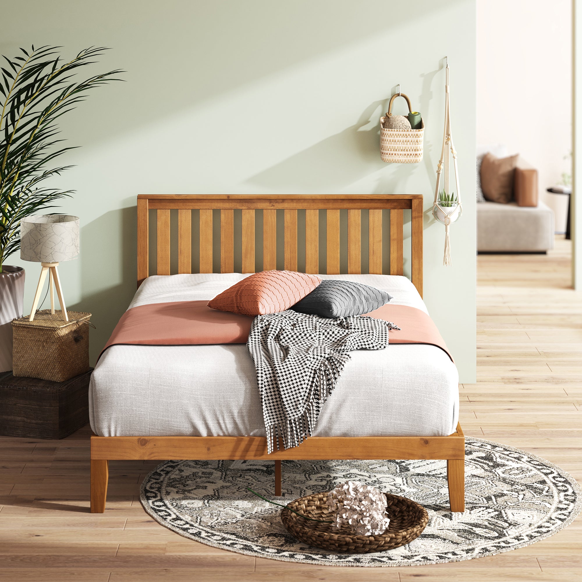 Alexia Wood Platform Bed Frame With Headboard , Zinus King