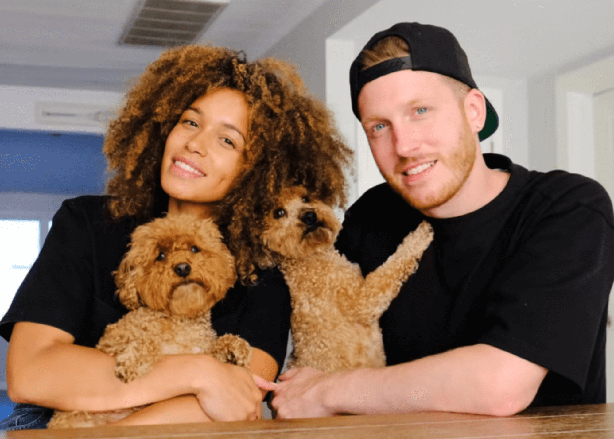 drew and sky and their dog