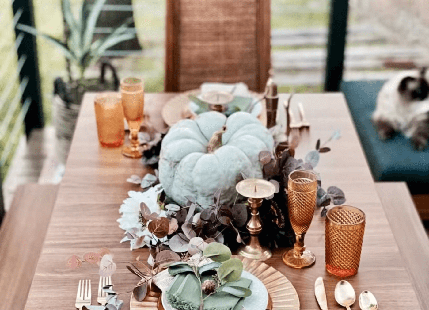 thanksgiving pumpkins on dining set