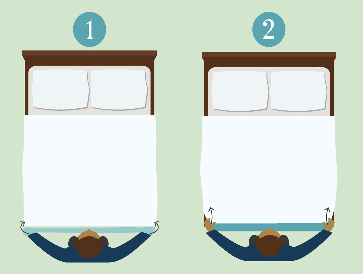 first two steps of folding a traditional duvet