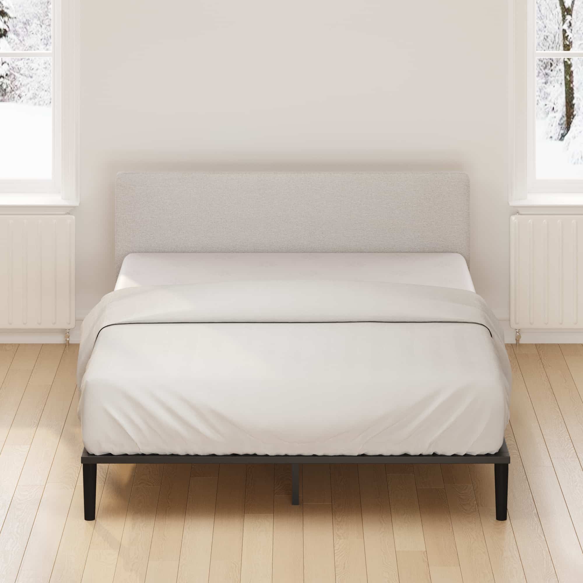 Parker Customizable Platform Bed Frame | Zinus Mid-Century / Light Grey Upholstered / Twin