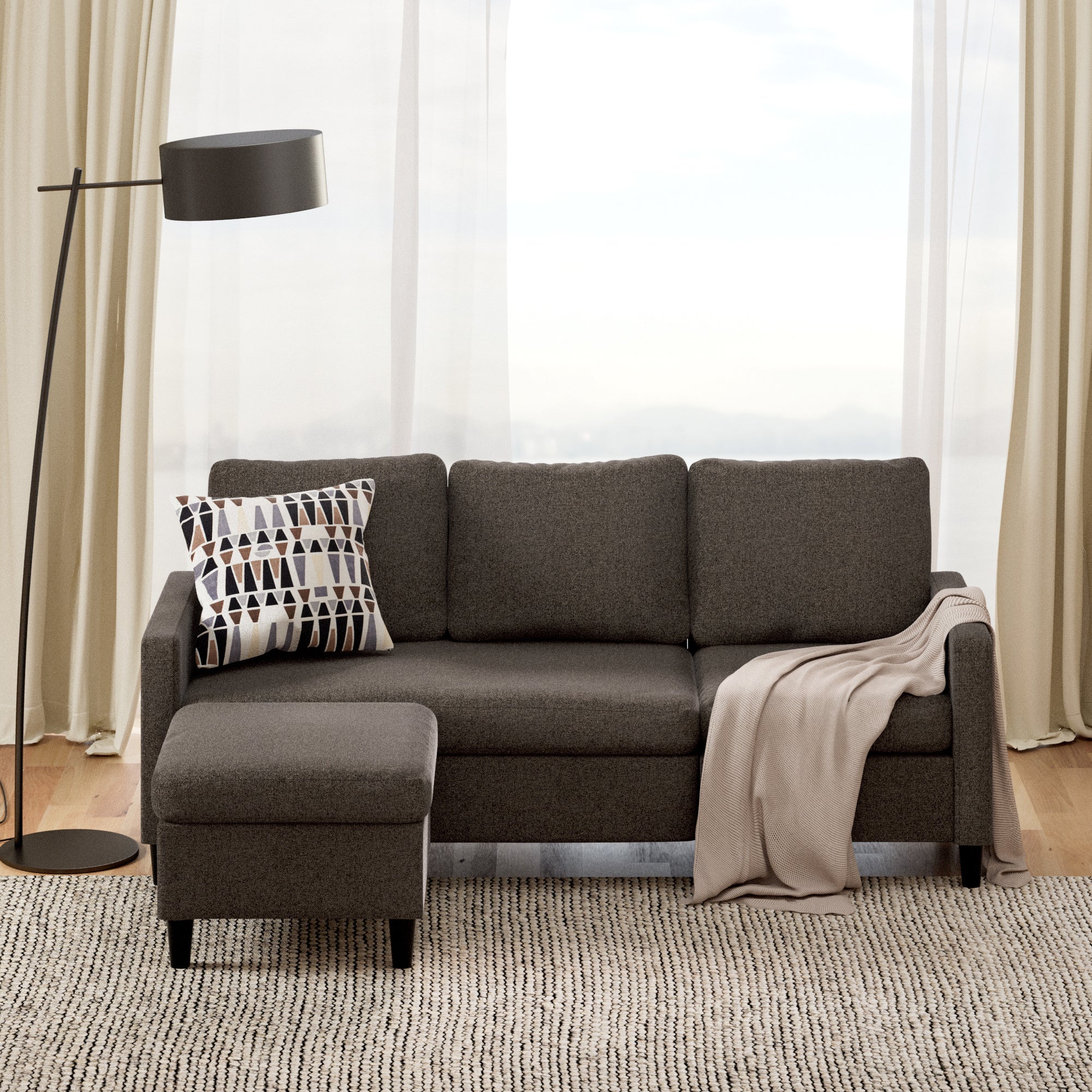 Hudson Convertible Sectional Sofa With Reversible Chaise Dark Grey