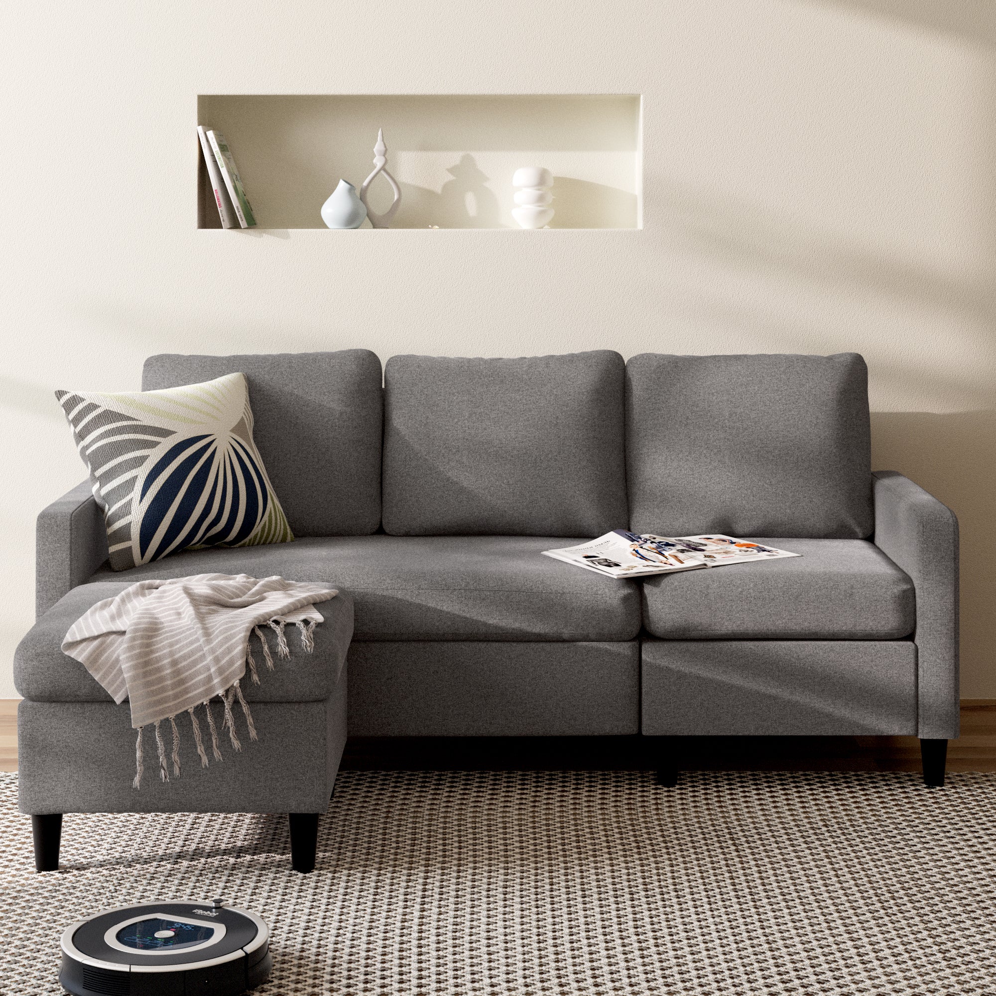 Hudson Convertible Sectional Sofa With Reversible Chaise Light Grey