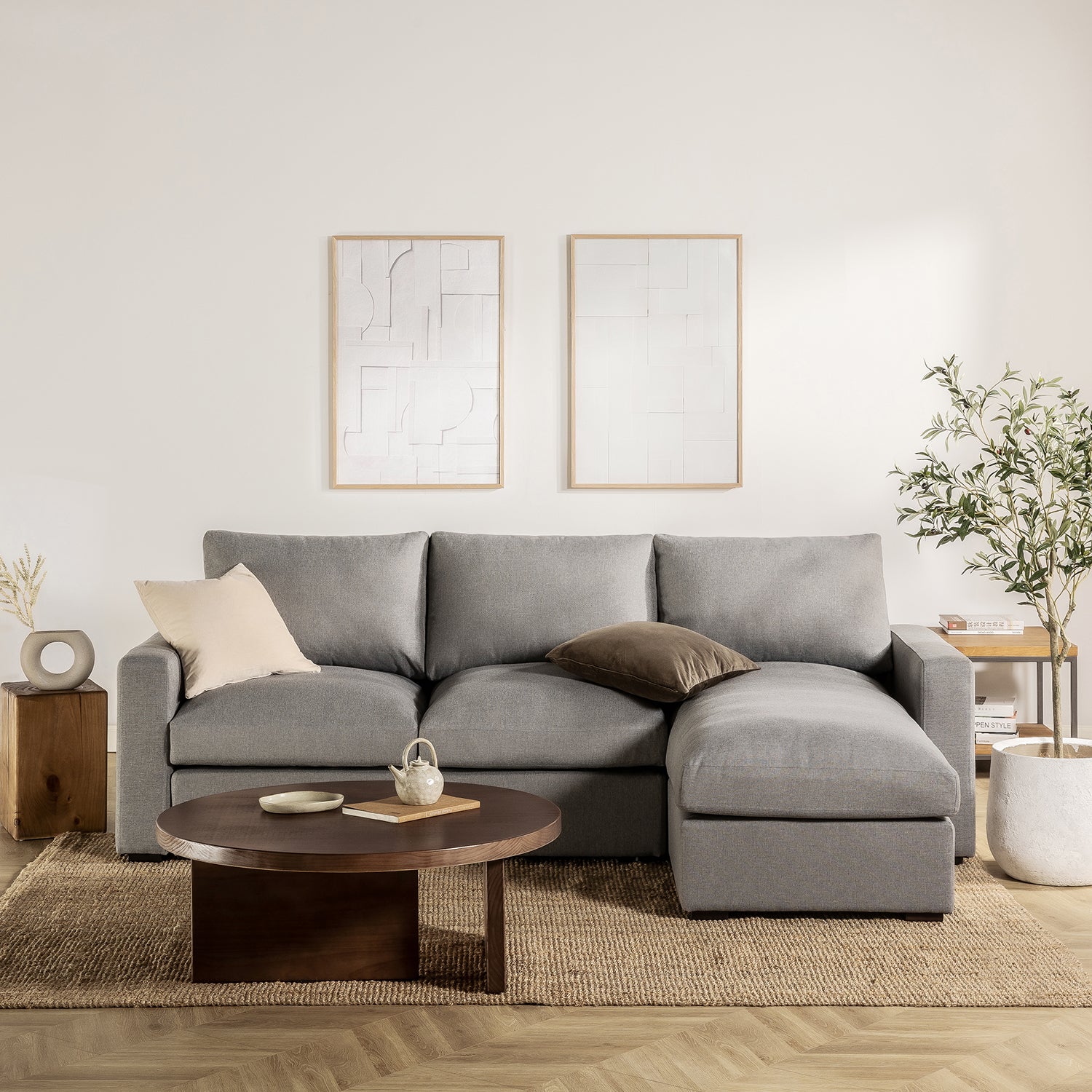 Jamison Reversible Chaise Sectional Sofa Light Grey