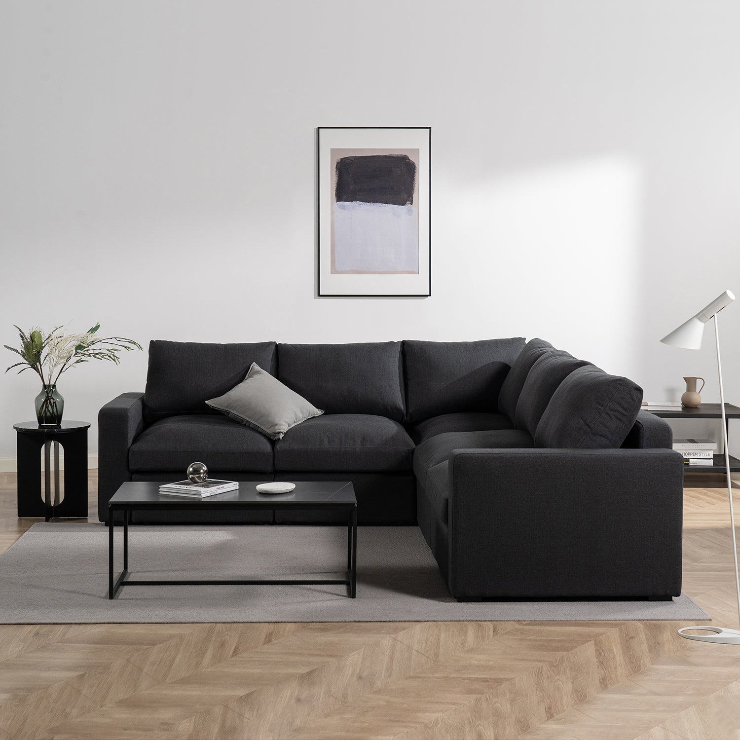 Jamison L-Shaped Sectional Sofa Dark Grey
