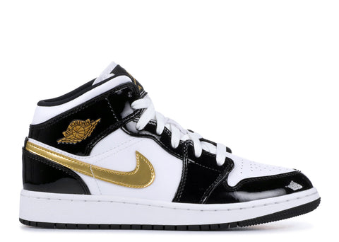 Air Jordan 1 Mid GS "Patent Black White Gold"  BQ6931 007